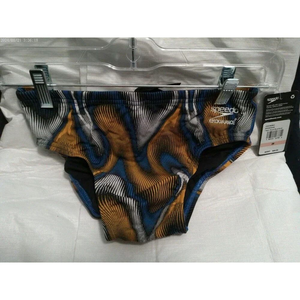 Speedo Men's Swim Brief Size 28 Purpose Brief Blue Gold Endurance+